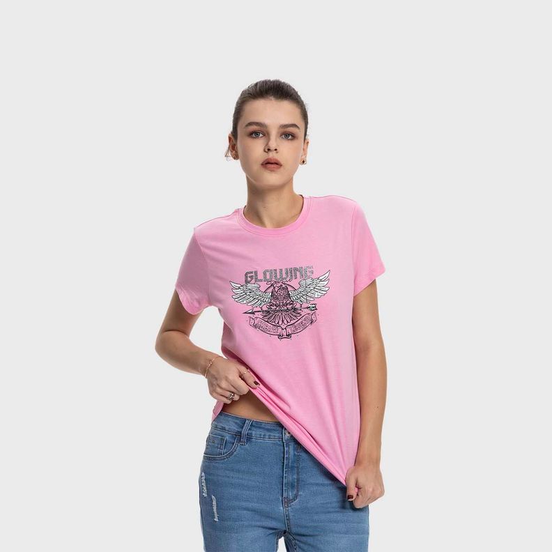Polera Mujer Básica Print Rosado Fashion's Park-1