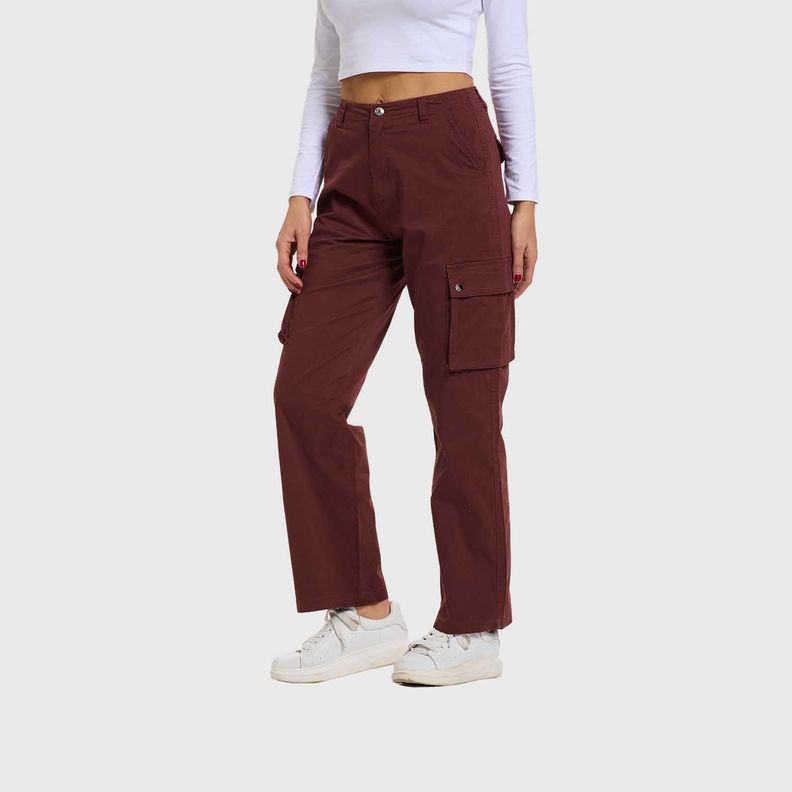 Pantalón Mujer Cargo Gabardina Cafe Fashion's Park-1