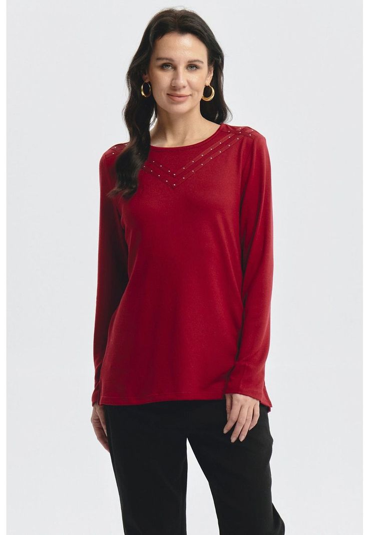 Sweater Mujer Strass Rojo