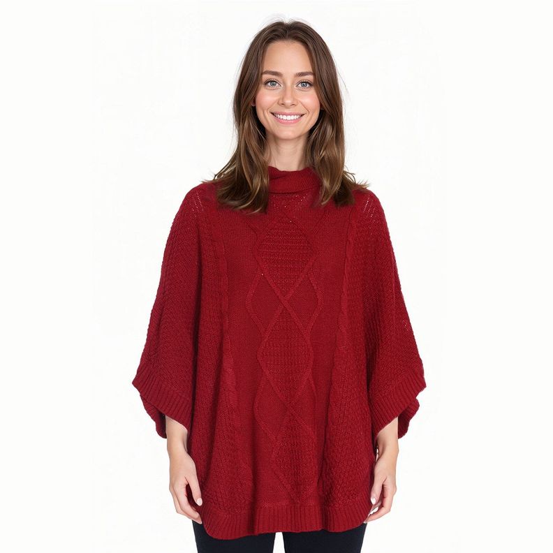 Sweater Mujer Poncho Guinda Oscuro-0