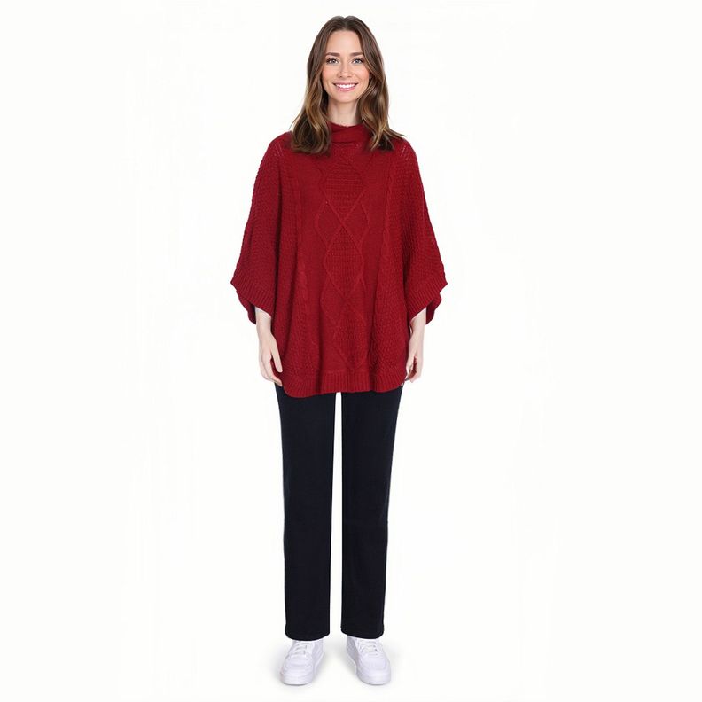 Sweater Mujer Poncho Guinda Oscuro-2
