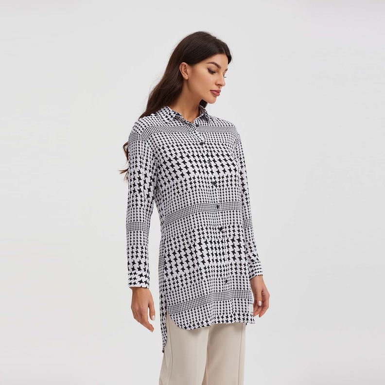 Blusa Mujer Tipo Camisa Blanco / Negro-1