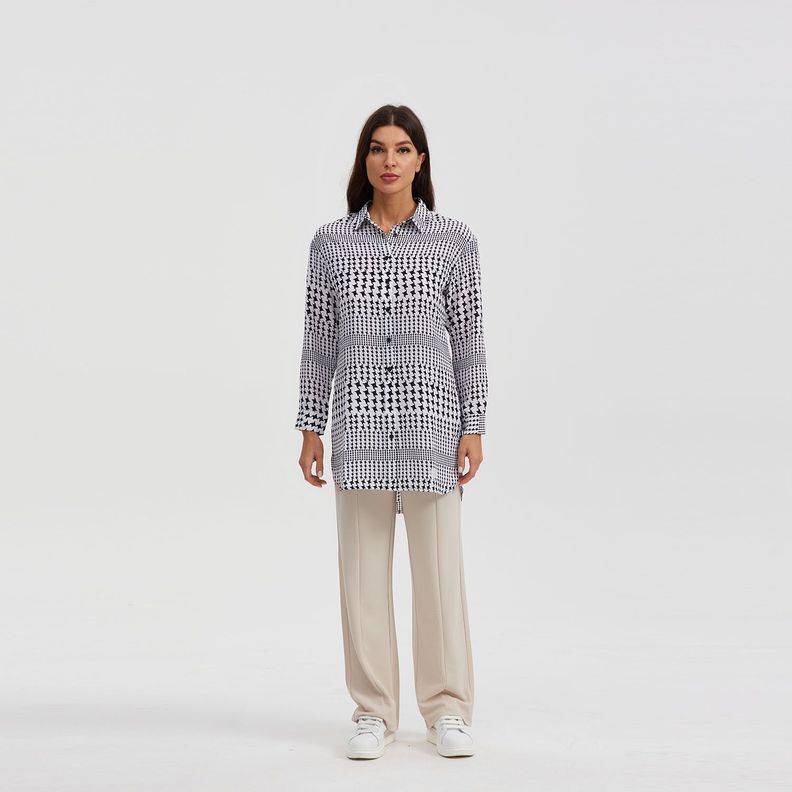 Blusa Mujer Tipo Camisa Blanco / Negro-3