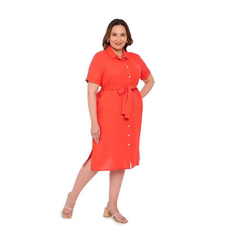 Vestido Mujer Lino Abotonado Coral Fashions Park-0
