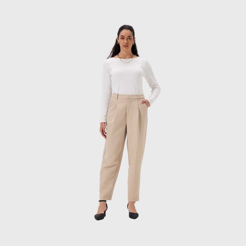 Pantalón Mujer Sastrero Calce Zanahoria Taupe Fashion's Park-3