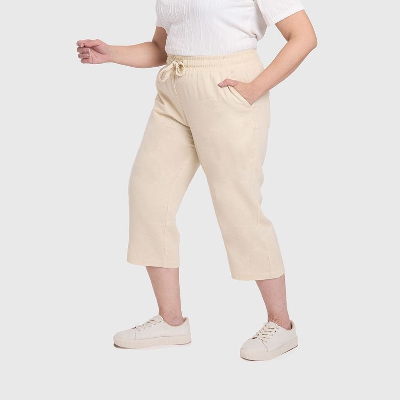 Pantalón Mujer Lino Beige Claro Fashions Park-1