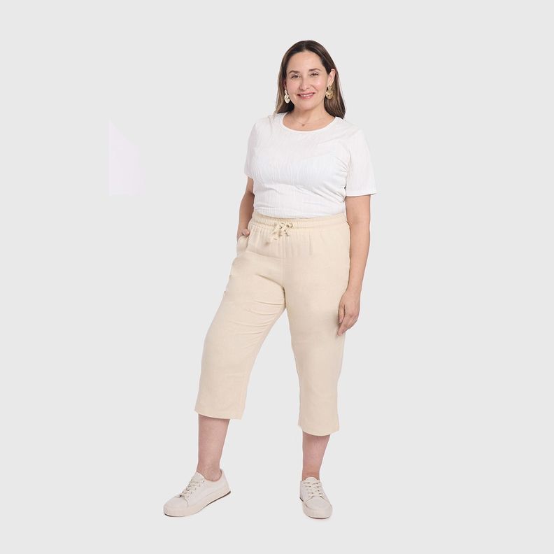 Pantalón Mujer Lino Beige Claro Fashions Park-3