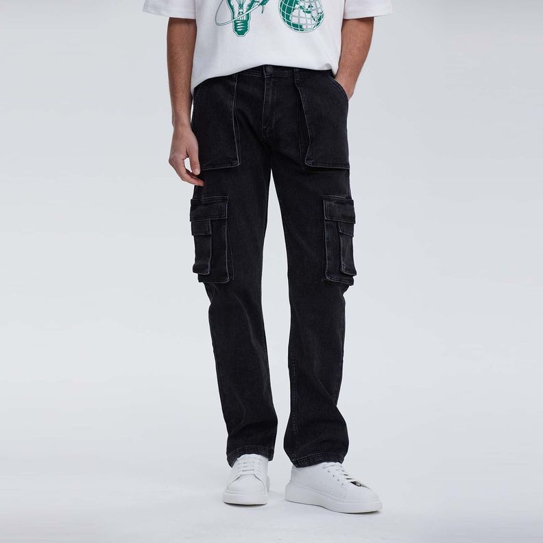 Jeans Hombre Recto Cargo Moda Negro Fashion´s Park-0