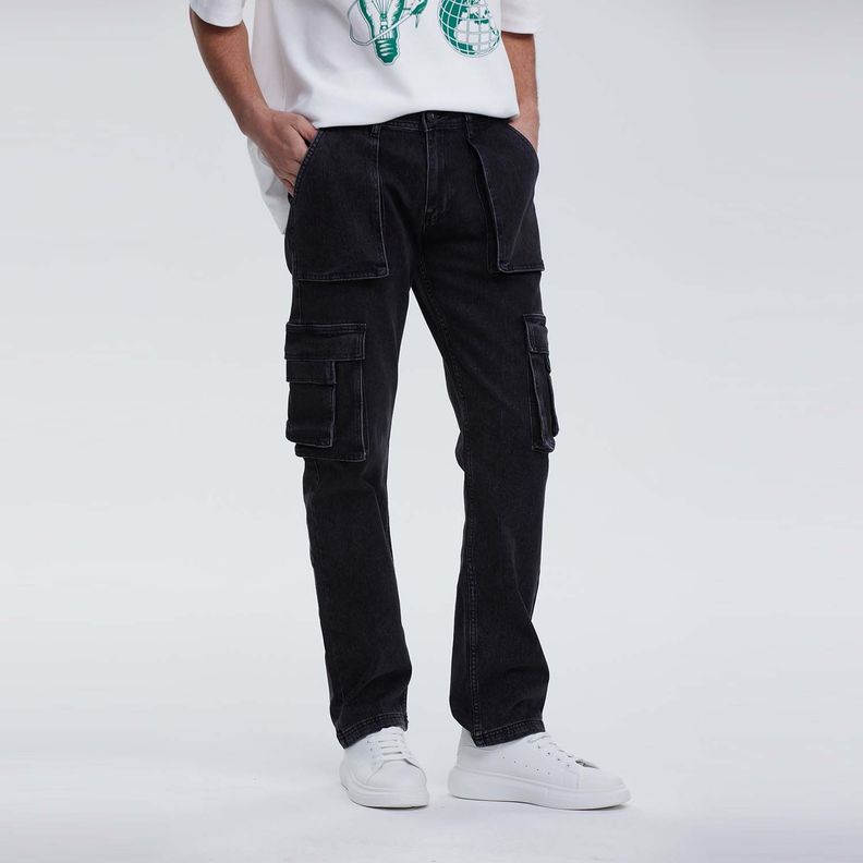 Jeans Hombre Recto Cargo Moda Negro Fashion´s Park-1