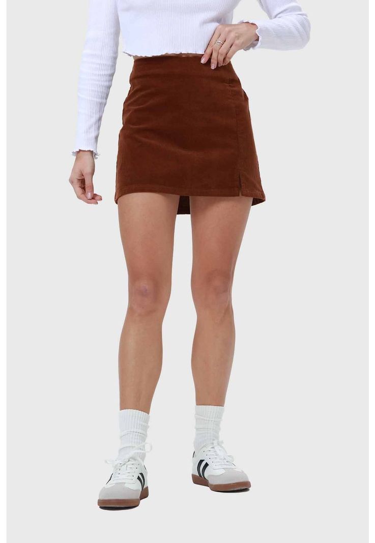 Falda Mujer Cotelé Café