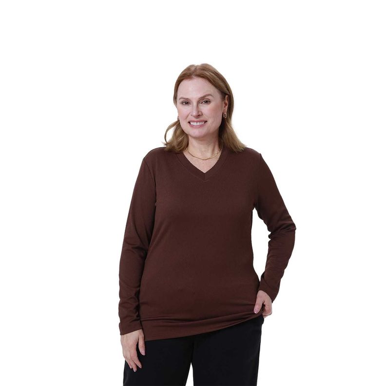 Polera Mujer Texturizada Cafe-0