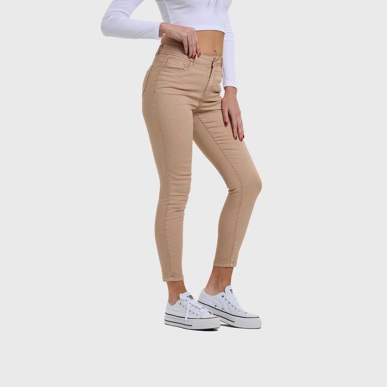Jeans Mujer Super Skinny Color Beige Oscuro Fashion's Park-1