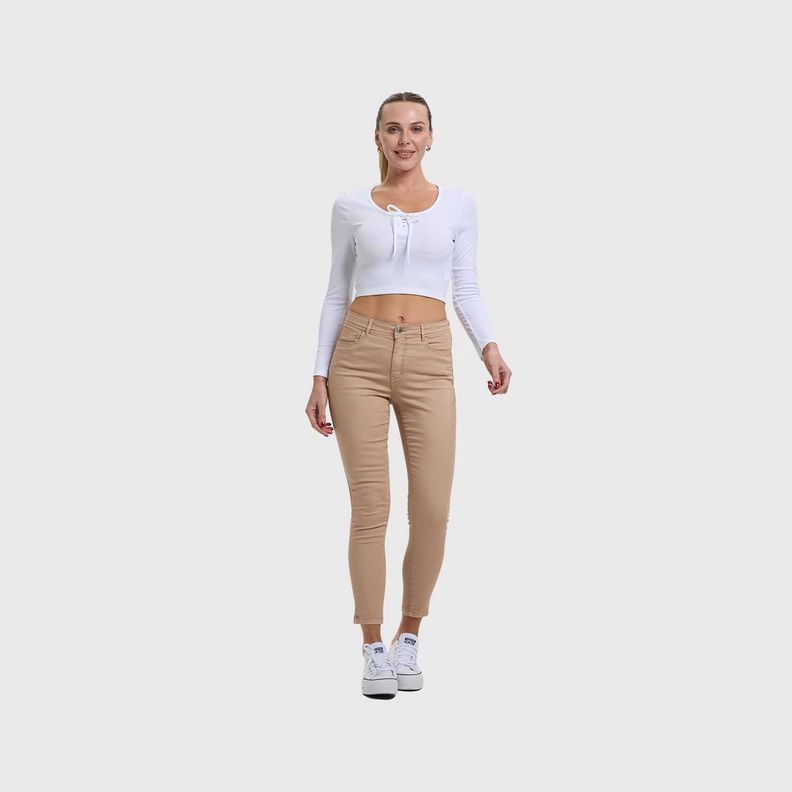 Jeans Mujer Super Skinny Color Beige Oscuro Fashion's Park-3