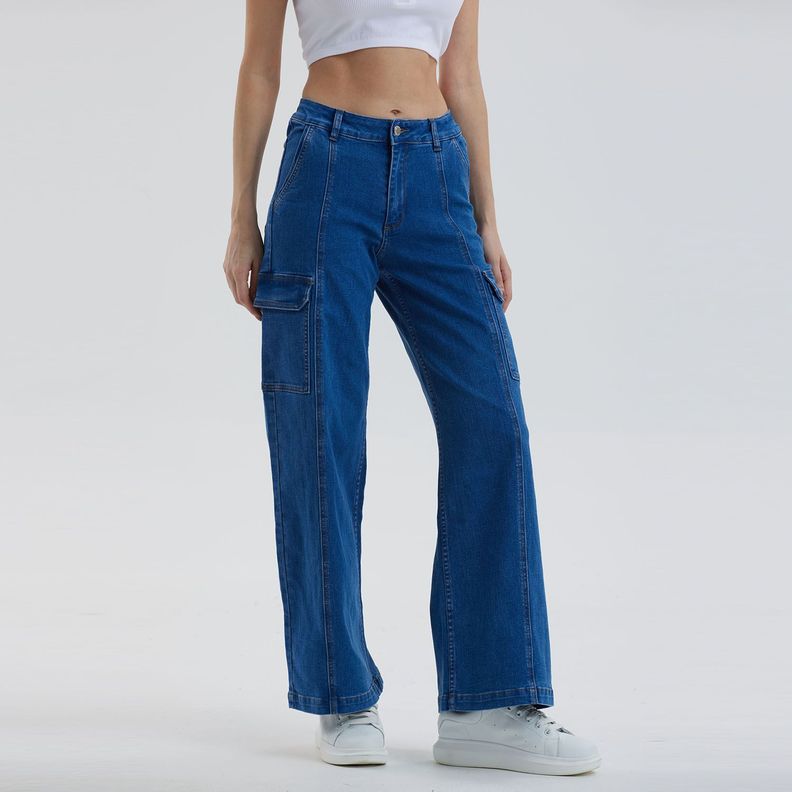 Jeans Mujer Wide Leg Cargo Azul Fashion´s Park-0