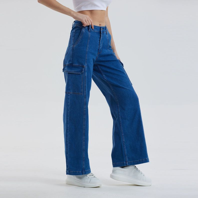 Jeans Mujer Wide Leg Cargo Azul Fashion´s Park-1