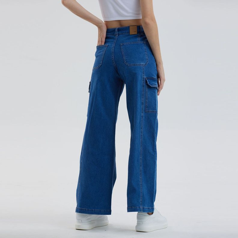 Jeans Mujer Wide Leg Cargo Azul Fashion´s Park-2