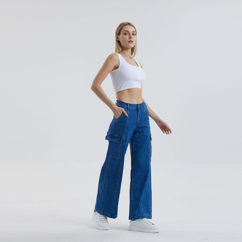 Jeans Mujer Wide Leg Cargo Azul Fashion´s Park-3