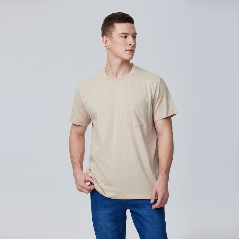 Polera Básica Con Bolsillo Beige Hombre-0