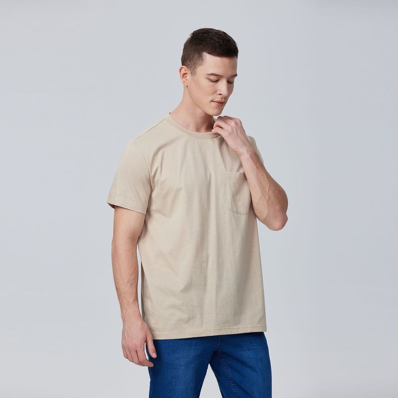 Polera Básica Con Bolsillo Beige Hombre-1