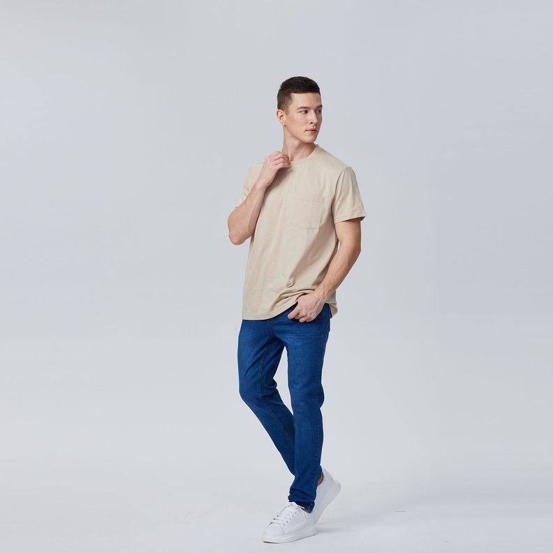 Polera Básica Con Bolsillo Beige Hombre-3