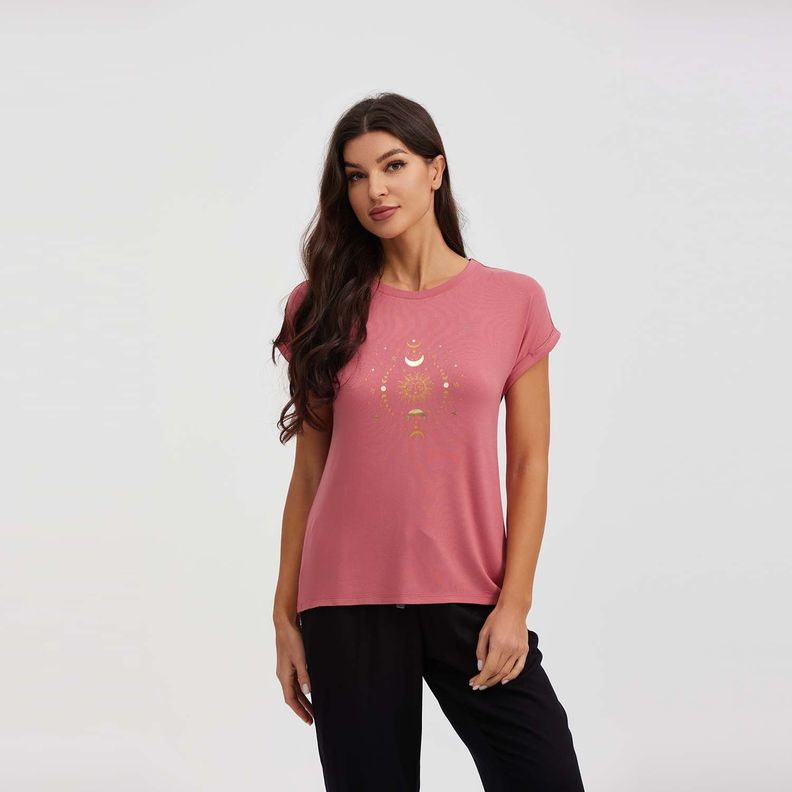 Polera Aplicación Glitter Coral Mujer-0
