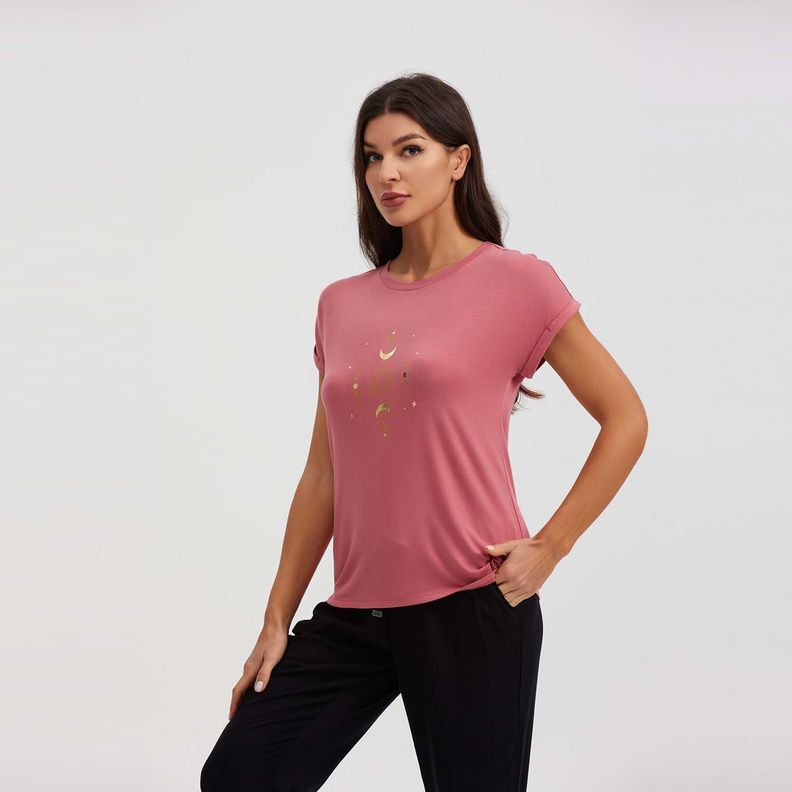 Polera Aplicación Glitter Coral Mujer-1