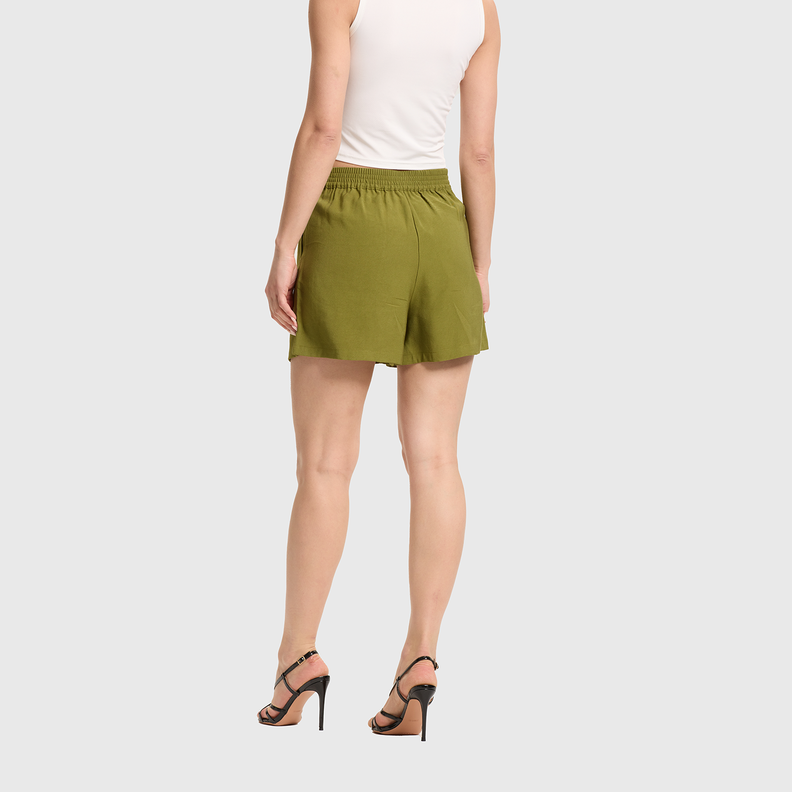 Short Mujer Abotonado Pretina Elasticado Verde Musgo-2