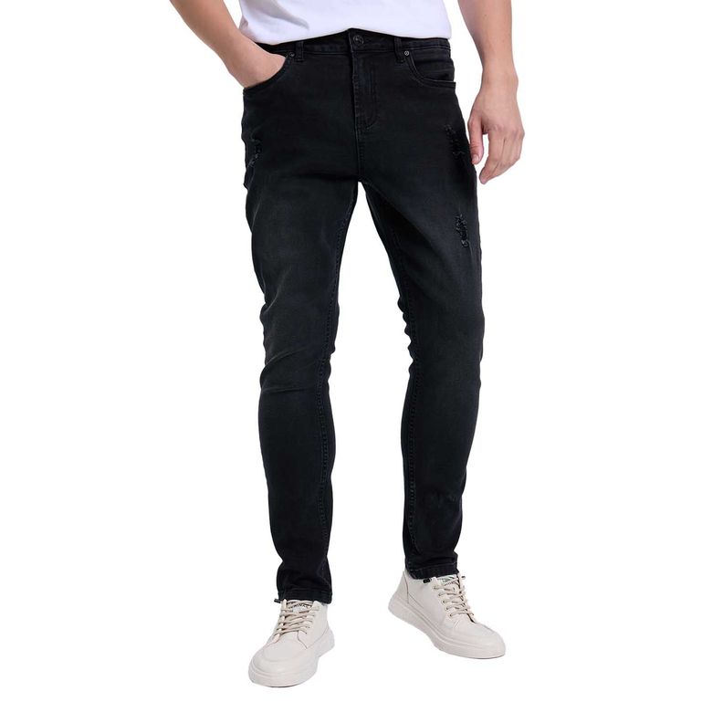Jeans Hombre Skinny Rotura Negro-0