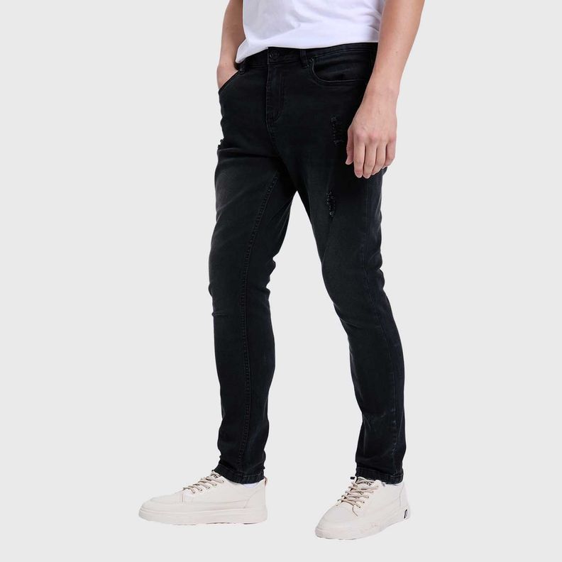 Jeans Hombre Skinny Rotura Negro-1