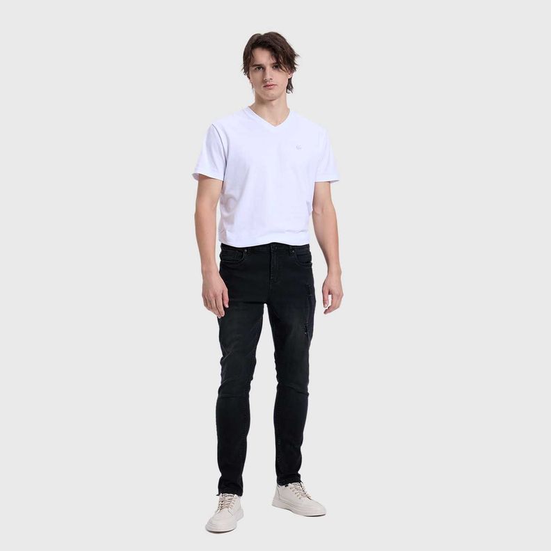 Jeans Hombre Skinny Rotura Negro-3