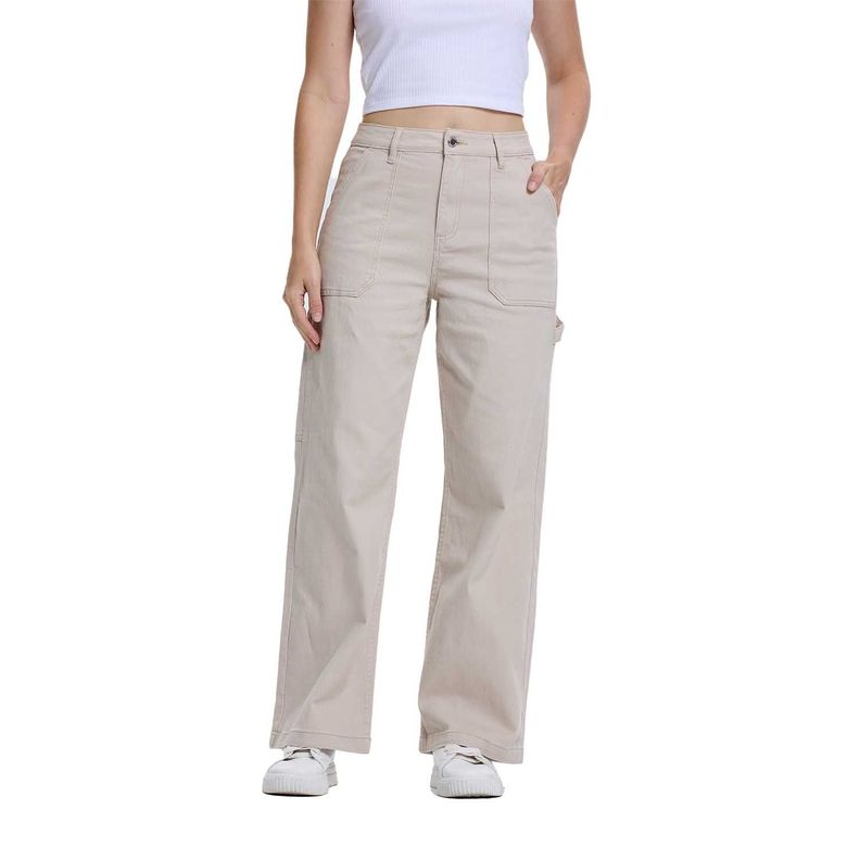 Jeans Mujer Wide Leg Cargo Beige Claro Fashion's Park-0