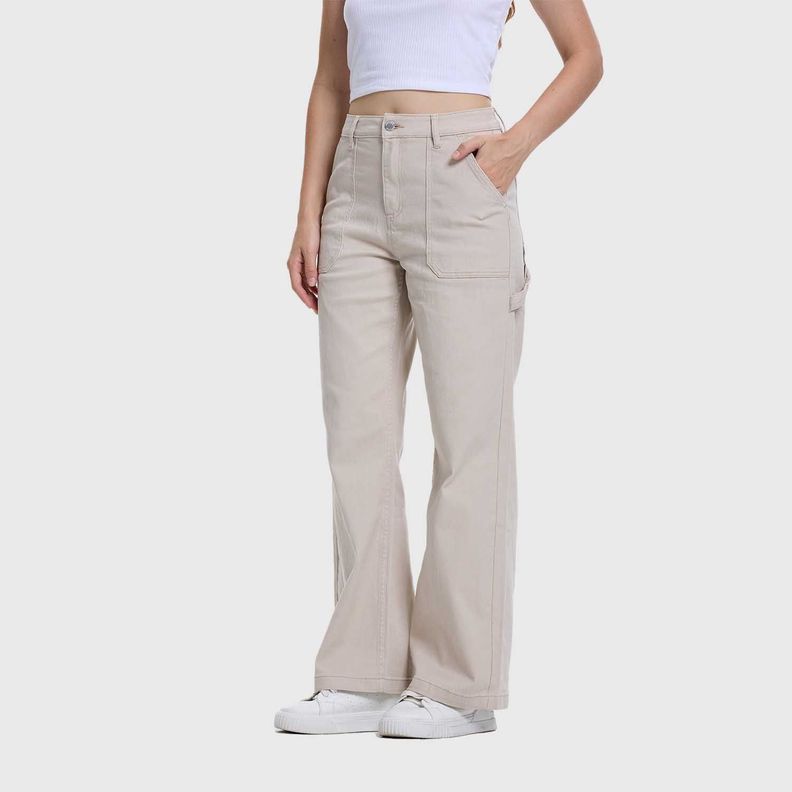 Jeans Mujer Wide Leg Cargo Beige Claro Fashion's Park-1