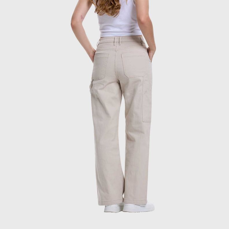 Jeans Mujer Wide Leg Cargo Beige Claro Fashion's Park-2
