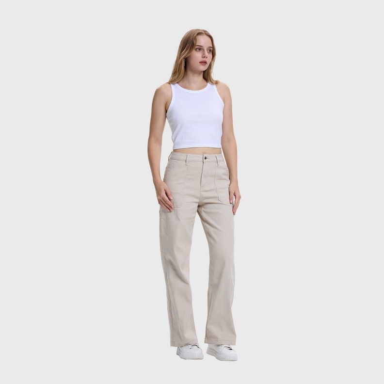 Jeans Mujer Wide Leg Cargo Beige Claro Fashion's Park-3