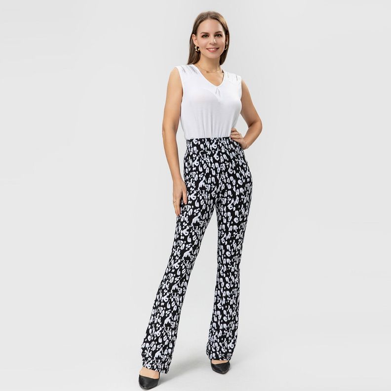 Calza Flare Tiro Alto Negro / Blanco Mujer-3