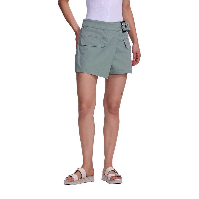 Short Mujer Falda Gabardina Verde Musgo Fashion's Park-0