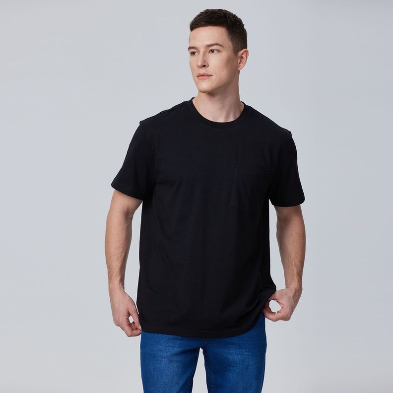 Polera Básica Con Bolsillo Negro Hombre-0