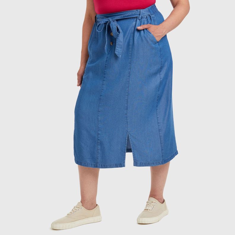 Falda Tencel Con Botones Azul Claro Mujer-1