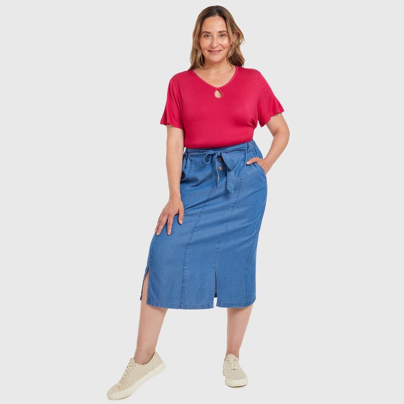 Falda Tencel Con Botones Azul Claro Mujer-3