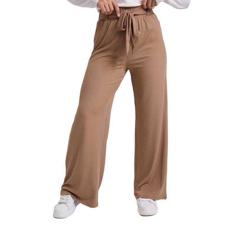 Pantalón Mujer Palazzo Pretina Elasticada Cafe-0