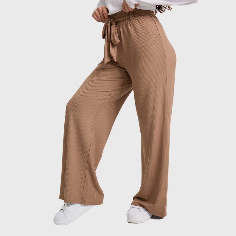 Pantalón Mujer Palazzo Pretina Elasticada Cafe-1
