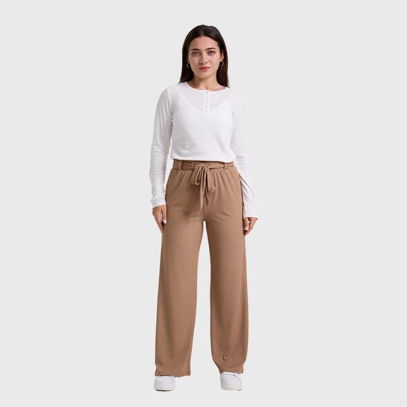 Pantalón Mujer Palazzo Pretina Elasticada Cafe-3