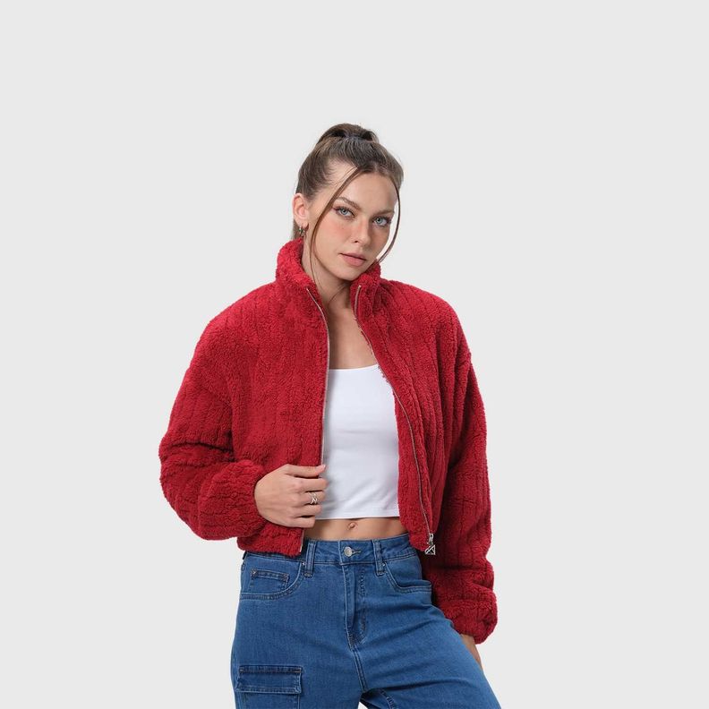 Chaqueta Mujer Tipo Polar Rojo Oscuro Fashion's Park-1