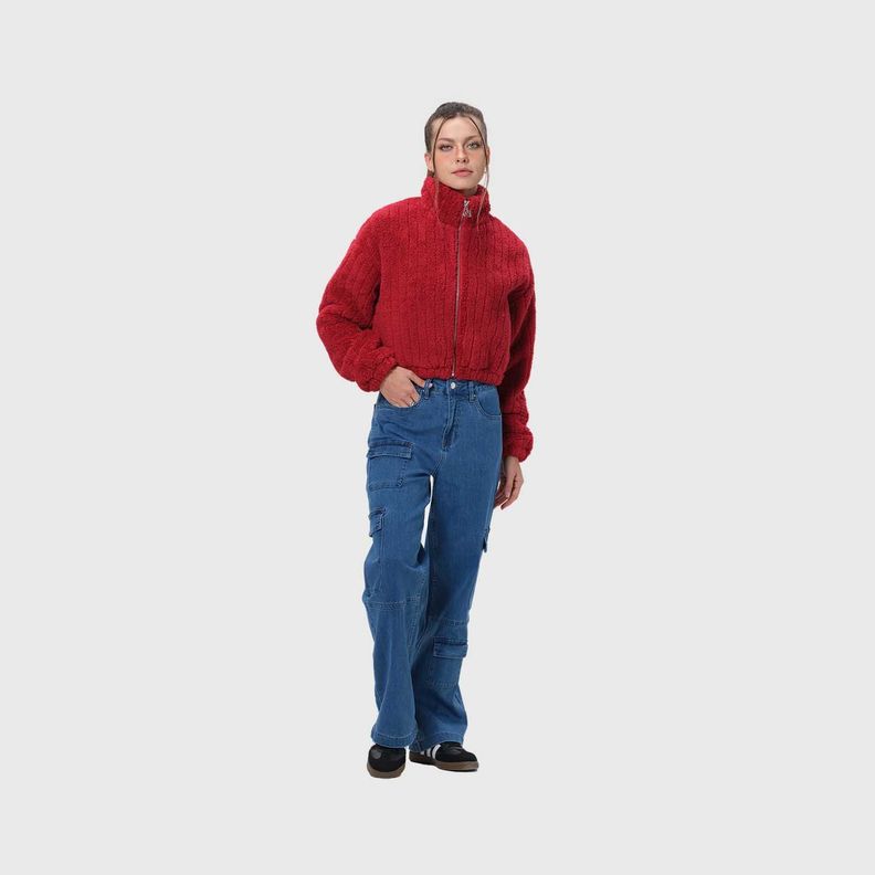 Chaqueta Mujer Tipo Polar Rojo Oscuro Fashion's Park-3