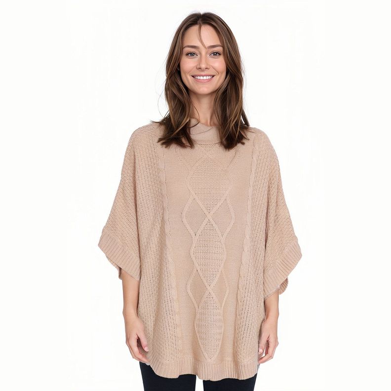 Sweater Mujer Poncho Beige-0