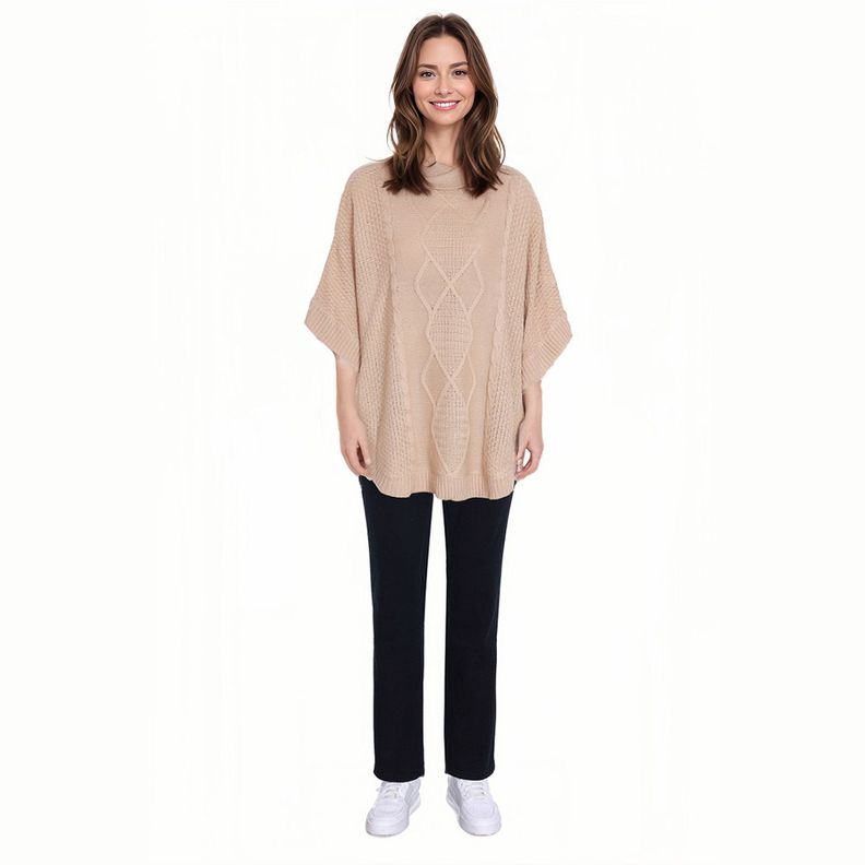 Sweater Mujer Poncho Beige-2