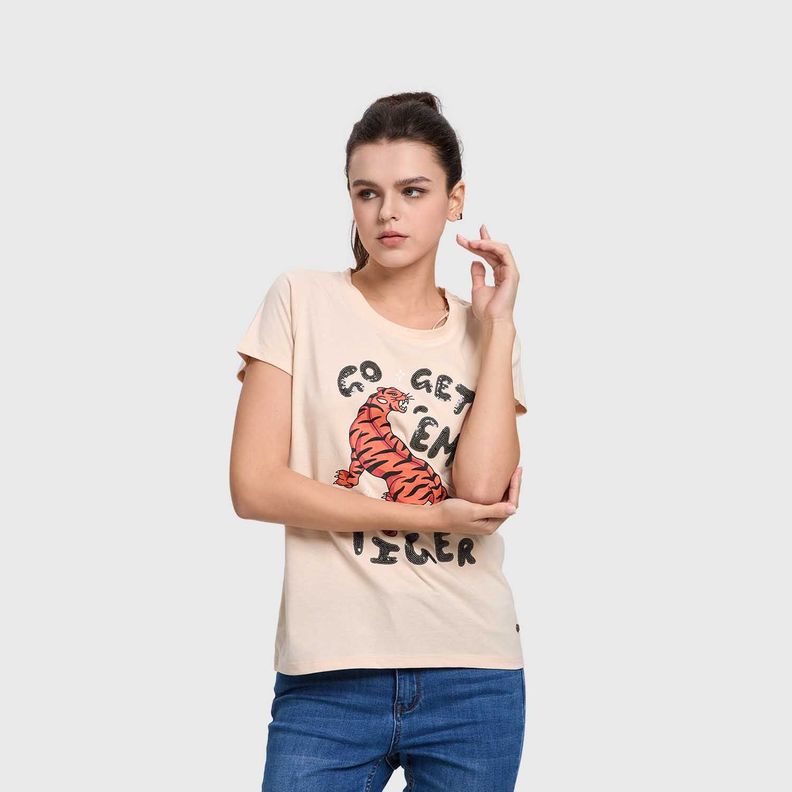 Polera Mujer Básica Print Beige Claro Fashions Park-1