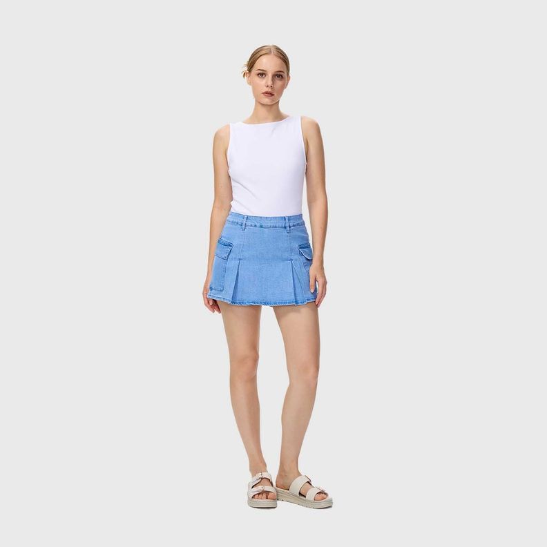 Short Mujer Falda Tableada Azul Claro Fashion's Park-3