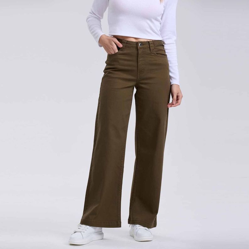 Jeans Mujer Wide Leg Color Verde Militar Fashion´s Park-0