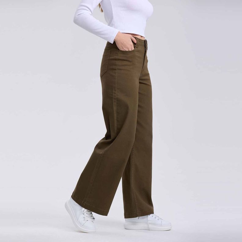 Jeans Mujer Wide Leg Color Verde Militar Fashion´s Park-1